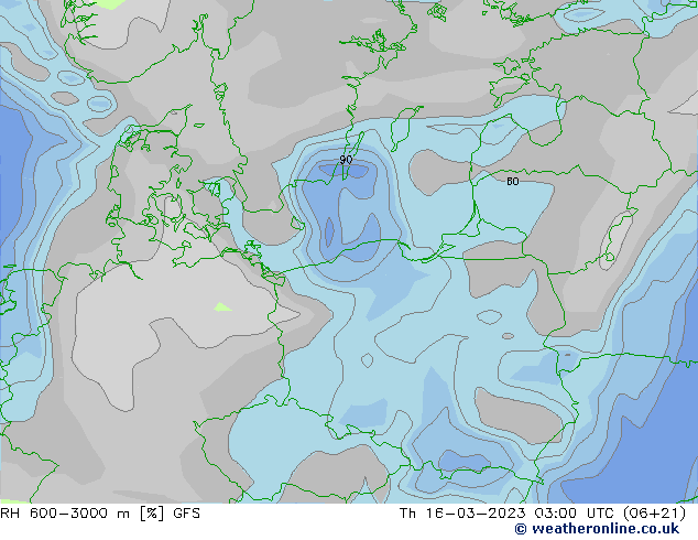 RH 600-3000 m GFS czw. 16.03.2023 03 UTC