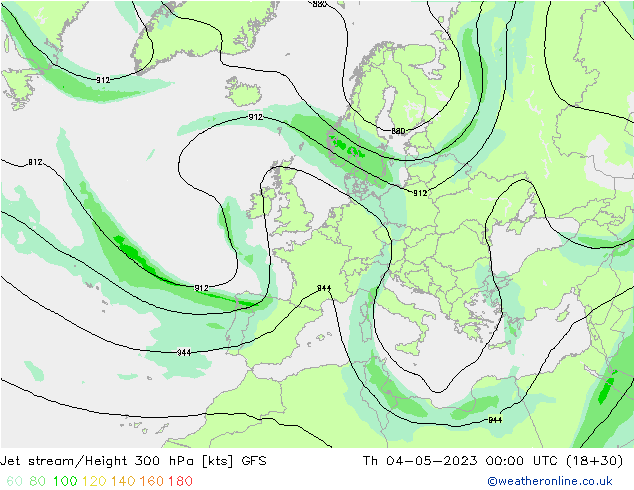 Prąd strumieniowy GFS czw. 04.05.2023 00 UTC