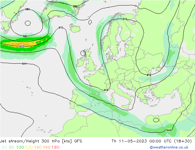 Prąd strumieniowy GFS czw. 11.05.2023 00 UTC