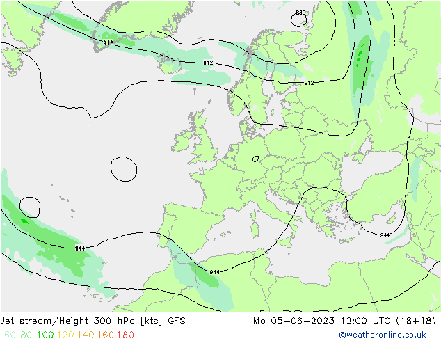 Prąd strumieniowy GFS pon. 05.06.2023 12 UTC