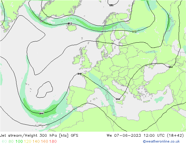 Prąd strumieniowy GFS śro. 07.06.2023 12 UTC