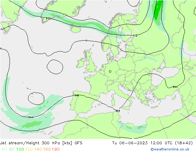 Prąd strumieniowy GFS wto. 06.06.2023 12 UTC