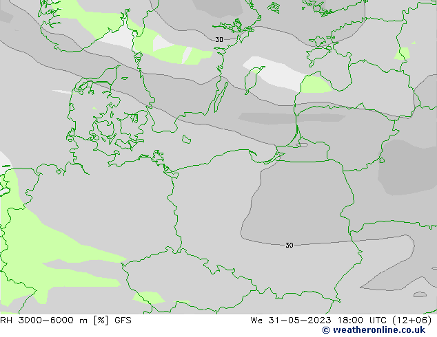 RH 3000-6000 m GFS śro. 31.05.2023 18 UTC