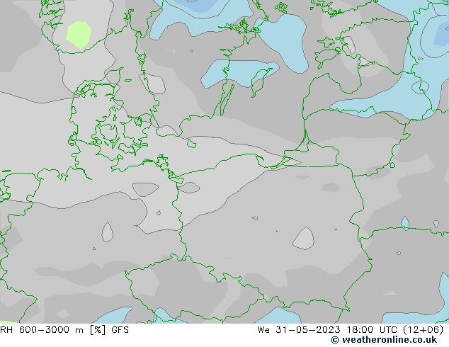 RH 600-3000 m GFS śro. 31.05.2023 18 UTC
