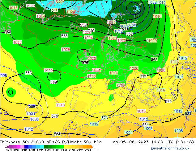 Thck 500-1000hPa GFS pon. 05.06.2023 12 UTC