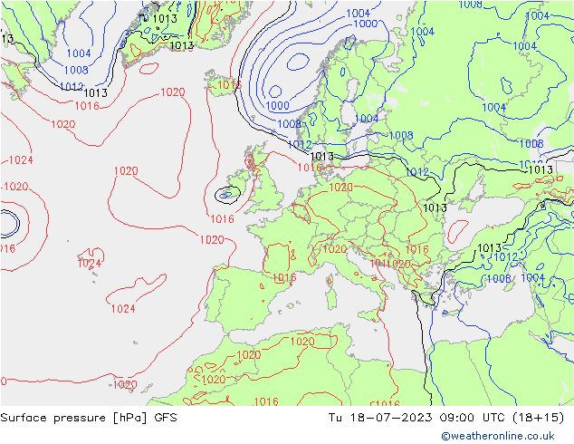 ciśnienie GFS wto. 18.07.2023 09 UTC