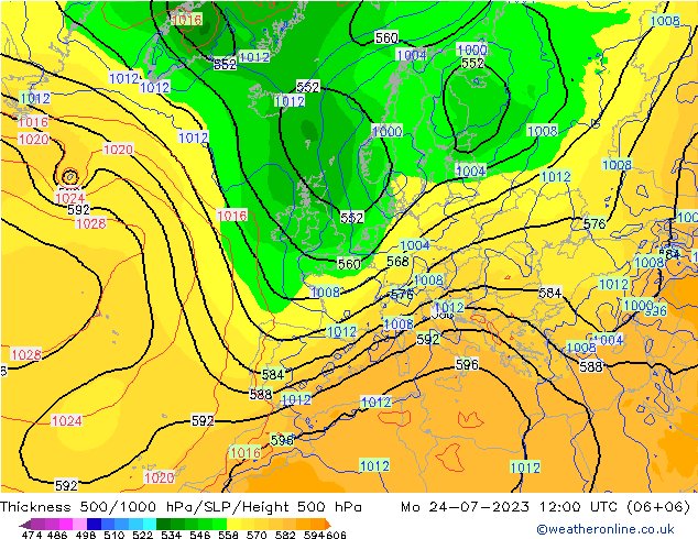 Thck 500-1000hPa GFS pon. 24.07.2023 12 UTC