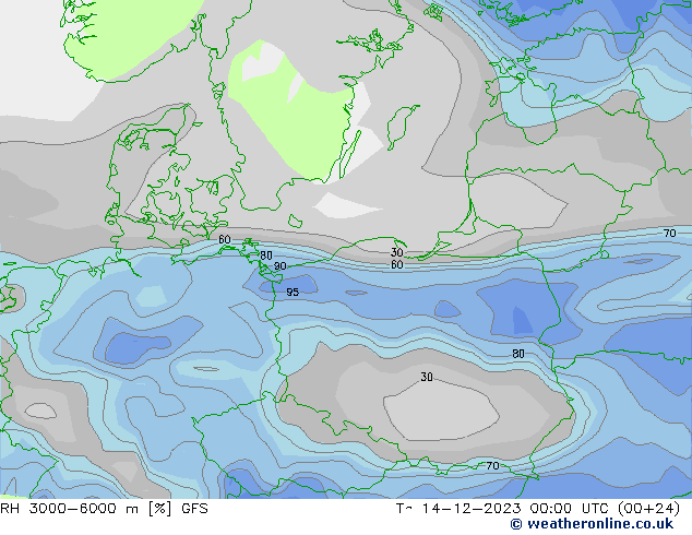 RH 3000-6000 m GFS czw. 14.12.2023 00 UTC